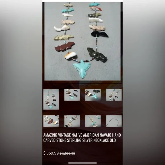 CYBER SALE Zuni Turquoise Stone Carved Fetish Animal Necklace. - Picture 12 of 12